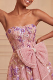 Strapless Sage Green Embroidered Pearl A Line Homecoming Dress with Bow