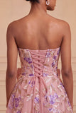 Strapless Sage Green Embroidered Pearl A Line Homecoming Dress with Bow