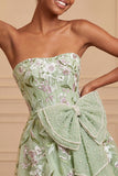 Strapless Sage Green Embroidered Pearl A Line Homecoming Dress with Bow
