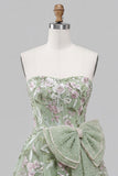 Strapless Sage Green Embroidered Pearl A Line Homecoming Dress with Bow