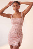 Sky Blue Bodycon Ruched Sequin Homecoming Dress with Slit