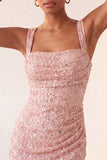 Sky Blue Bodycon Ruched Sequin Homecoming Dress with Slit