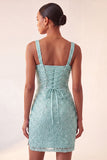 Sky Blue Bodycon Ruched Sequin Homecoming Dress with Slit