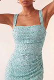 Sky Blue Bodycon Ruched Sequin Homecoming Dress with Slit
