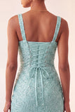 Sky Blue Bodycon Ruched Sequin Homecoming Dress with Slit