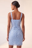 Sky Blue Bodycon Ruched Sequin Homecoming Dress with Slit