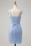 Sky Blue Bodycon Ruched Sequin Homecoming Dress with Slit