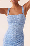 Sky Blue Bodycon Ruched Sequin Homecoming Dress with Slit