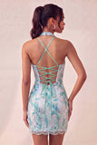 Halter Light Purple Sequin Bodycon Short Homecoming Dress