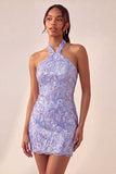 Halter Light Purple Sequin Bodycon Short Homecoming Dress