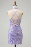 Halter Light Purple Sequin Bodycon Short Homecoming Dress