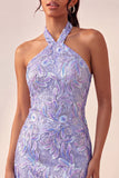 Halter Light Purple Sequin Bodycon Short Homecoming Dress