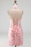 Halter Light Purple Sequin Bodycon Short Homecoming Dress