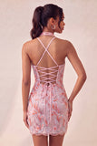 Halter Light Purple Sequin Bodycon Short Homecoming Dress