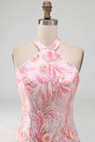 Halter Light Purple Sequin Bodycon Short Homecoming Dress