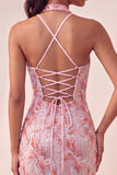 Halter Light Purple Sequin Bodycon Short Homecoming Dress