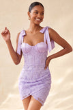 Lilac Corset Pearl Beaded Bodycon Homecoming Dress with Lace Up Back