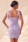 Lilac Corset Pearl Beaded Bodycon Homecoming Dress with Lace Up Back