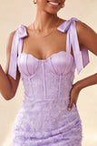 Lilac Corset Pearl Beaded Bodycon Homecoming Dress with Lace Up Back