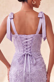 Lilac Corset Pearl Beaded Bodycon Homecoming Dress with Lace Up Back