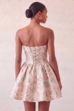 Light Blue Strapless Jacquard A Line Homecoming Dress with Bow