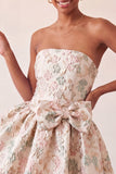 Light Blue Strapless Jacquard A Line Homecoming Dress with Bow