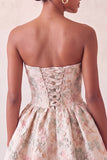Light Blue Strapless Jacquard A Line Homecoming Dress with Bow