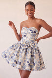 Light Blue Strapless Jacquard A Line Homecoming Dress with Bow