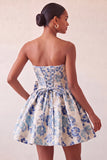 Light Blue Strapless Jacquard A Line Homecoming Dress with Bow