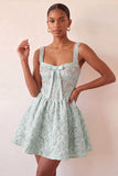 Mint Green A Line Corset Jacquard Pearl Beaded Short Homecoming Dress