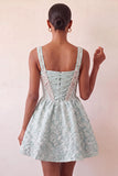 Mint Green A Line Corset Jacquard Pearl Beaded Short Homecoming Dress