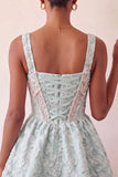 Mint Green A Line Corset Jacquard Pearl Beaded Short Homecoming Dress