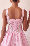 Mint Green A Line Corset Jacquard Pearl Beaded Short Homecoming Dress