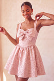 Yellow Jacquard Bow A Line Homecoming Dress with Lace-up Back