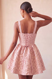 Yellow Jacquard Bow A Line Homecoming Dress with Lace-up Back