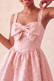 Yellow Jacquard Bow A Line Homecoming Dress with Lace-up Back