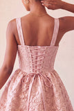 Yellow Jacquard Bow A Line Homecoming Dress with Lace-up Back