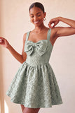 Yellow Jacquard Bow A Line Homecoming Dress with Lace-up Back