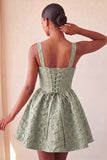 Yellow Jacquard Bow A Line Homecoming Dress with Lace-up Back