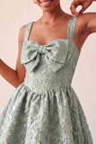 Yellow Jacquard Bow A Line Homecoming Dress with Lace-up Back