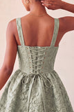 Yellow Jacquard Bow A Line Homecoming Dress with Lace-up Back