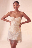 Lake Blue Jacquard Sweetheart Corset Fringed Bodycon Homecoming Dress