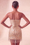 Lake Blue Jacquard Sweetheart Corset Fringed Bodycon Homecoming Dress