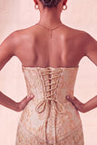 Lake Blue Jacquard Sweetheart Corset Fringed Bodycon Homecoming Dress