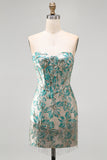 Lake Blue Jacquard Sweetheart Corset Fringed Bodycon Homecoming Dress