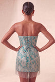 Lake Blue Jacquard Sweetheart Corset Fringed Bodycon Homecoming Dress