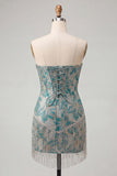 Lake Blue Jacquard Sweetheart Corset Fringed Bodycon Homecoming Dress