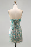 Lake Blue Jacquard Sweetheart Corset Fringed Bodycon Homecoming Dress