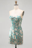 Lake Blue Jacquard Sweetheart Corset Fringed Bodycon Homecoming Dress
