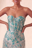 Lake Blue Jacquard Sweetheart Corset Fringed Bodycon Homecoming Dress